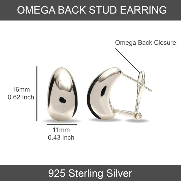Sterling Silver Omega Back Earrings for Women Stud Jewelry Gift - Picture 4 of 8